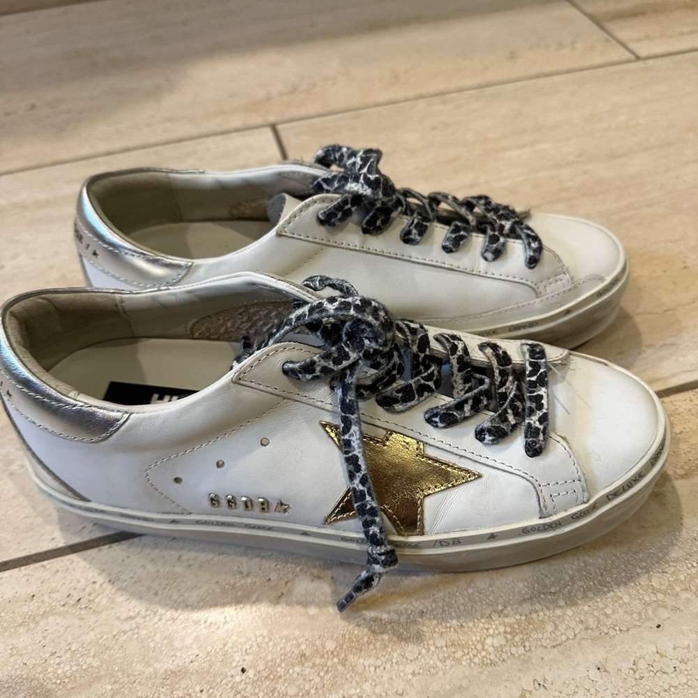 Golden Goose White and Gold Athletic Shoes